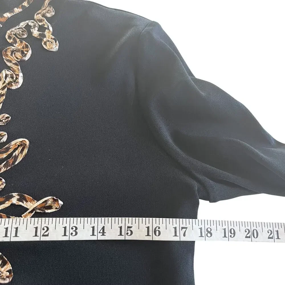 Ming Wang Black Leopard Print Embellished Cardigan Sweater Jacket Size Small